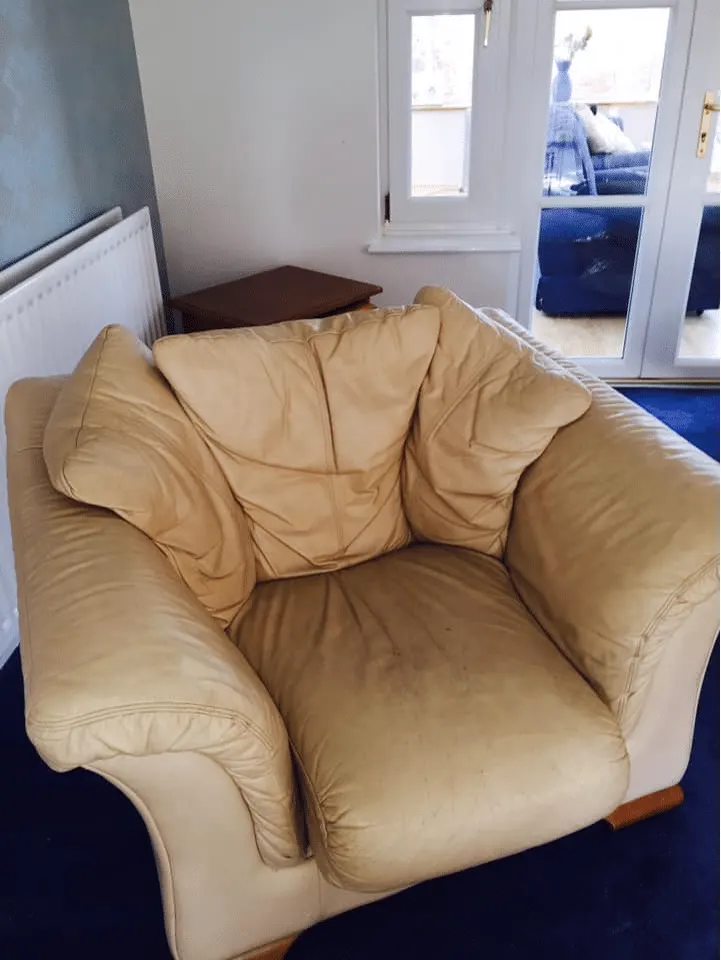 Armchair with heavy soiling before cleaning