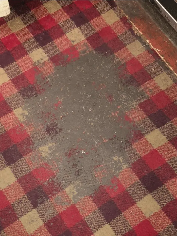 Stained tartan carpet before cleaning
